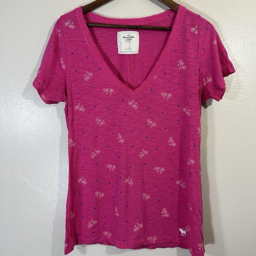 Abercrombie & Fitch Juniors Large Bicycle V-Neck Tshirt‎ Top Y2K 90s